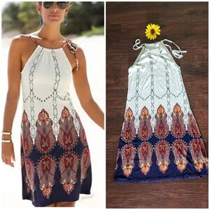 VENUS White and Navy Patterned Dress 🎈